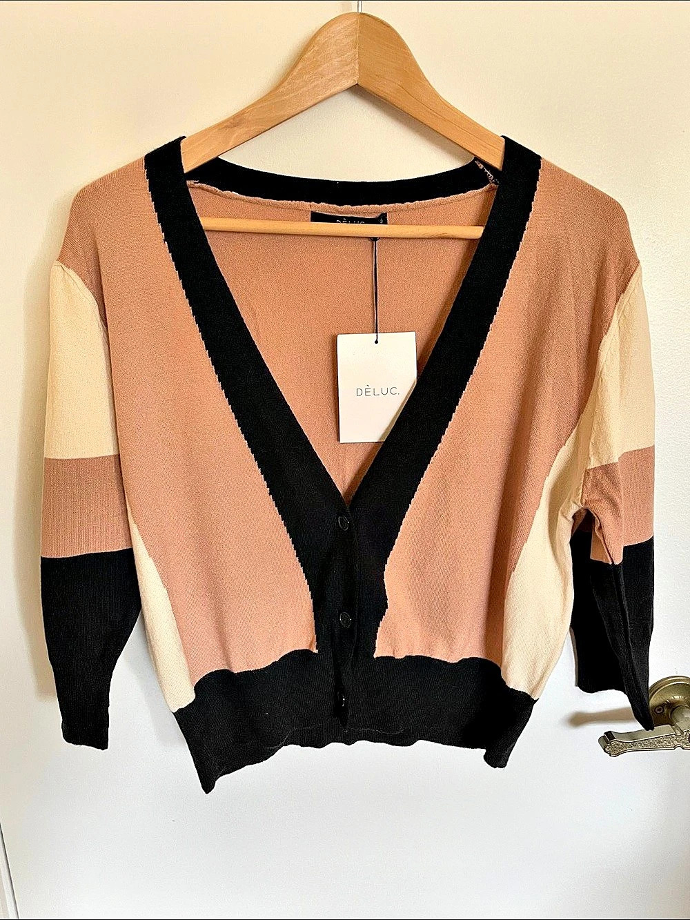 DÉLUC Color Block Cardigan Size Medium NWT
